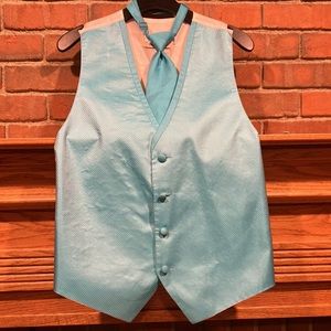 EUC Jean Yves turquoise satin 4 button vest with tie